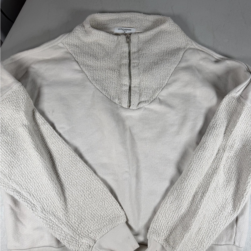 perfectwhitetee Kiva Cream Mixed Media 3/4 Zip Sweatshirt M